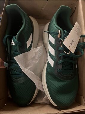 adidas Men's Dark Green Athletic Running Shoes with White Stripes